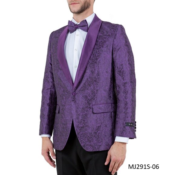 Purple Paisley Satin Shawl Collar Men's Jacket